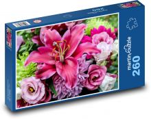 Lilie - růžový květ, kytice Puzzle 260 dílků - 41 x 28,7 cm
