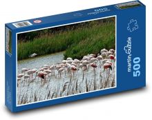 Růžoví plameňáci - jezero, ptáci Puzzle 500 dílků - 46 x 30 cm