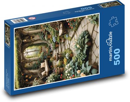 Zahrada plná květin u domu - Puzzle 500 dílků, rozměr 46x30 cm