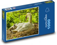 Labuť v hnízdě s mládětem Puzzle 1000 dílků - 60 x 46 cm