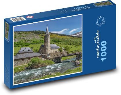 Church, mountains, river - Puzzle 1000 pieces, size 60x46 cm 