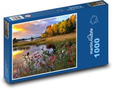 Jezero, příroda, slunce Puzzle 1000 dílků - 60 x 46 cm