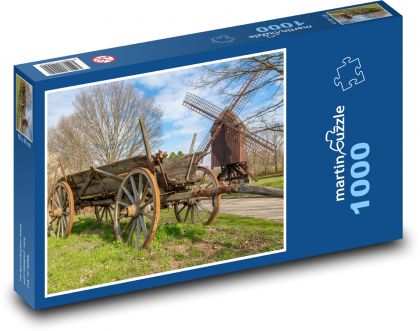 Wooden wagon and windmill - Puzzle 1000 pieces, size 60x46 cm 