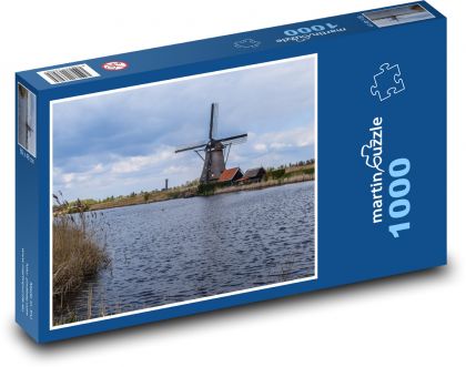 Nizozemsko - Kinderdijk, mlýn - Puzzle 1000 dílků, rozměr 60x46 cm