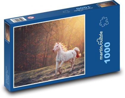 Bílý kůň v lese - příroda, světlo - Puzzle 1000 dílků, rozměr 60x46 cm