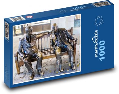 Churchill a Roosevelt - sochy, lavička - Puzzle 1000 dielikov, rozmer 60x46 cm