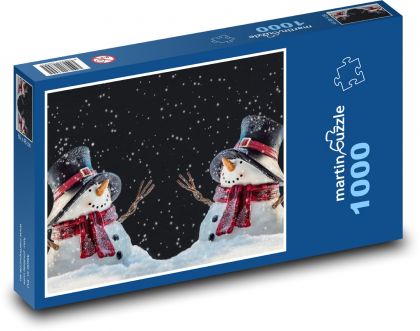 Snowmen in winter - night, snow - Puzzle 1000 pieces, size 60x46 cm 