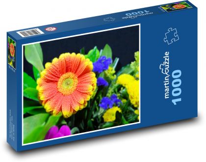 Gerbera - kytice, květy - Puzzle 1000 dílků, rozměr 60x46 cm