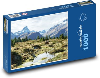 Švýcarské hory - krajina, příroda - Puzzle 1000 dílků, rozměr 60x46 cm