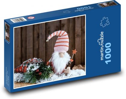 Vianočný trpaslík - dekorácia, zima - Puzzle 1000 dielikov, rozmer 60x46 cm