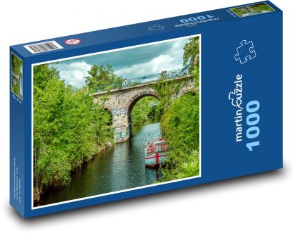 Výlet loďou - most, krajina - Puzzle 1000 dielikov, rozmer 60x46 cm