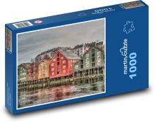 Trondheim - Norsko, barevné domy Puzzle 1000 dílků - 60 x 46 cm