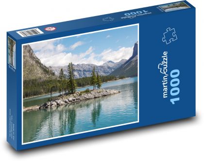 Jezero Minnewanka - Kanada, příroda - Puzzle 1000 dílků, rozměr 60x46 cm