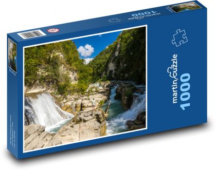 Vodopád - stromy, příroda - Puzzle 1000 dílků, rozměr 60x46 cm