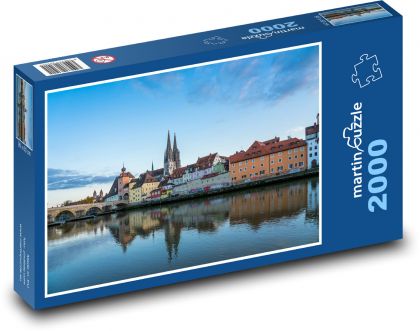 Regensburg - most přes řeku, Dunaj - Puzzle 2000 dílků, rozměr 90x60 cm