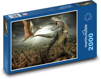 Dinosaurus - město, fantazie - Puzzle 2000 dílků, rozměr 90x60 cm