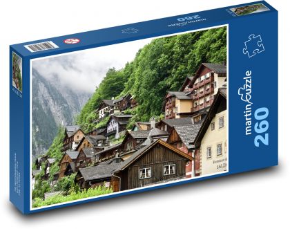 Hallstatt - Rakousko, domy - Puzzle 260 dílků, rozměr 41x28,7 cm