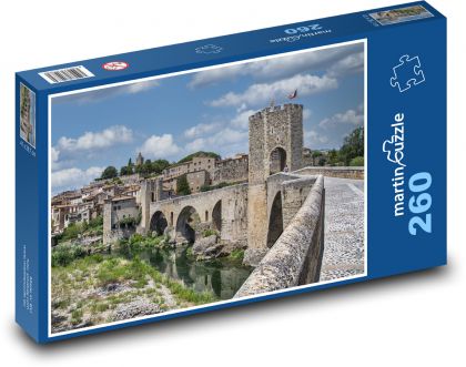 Středověká vesnice - most, řeka - Puzzle 260 dílků, rozměr 41x28,7 cm