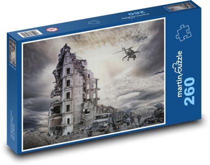 Zničený dům - válka, vojáci - Puzzle 260 dílků, rozměr 41x28,7 cm