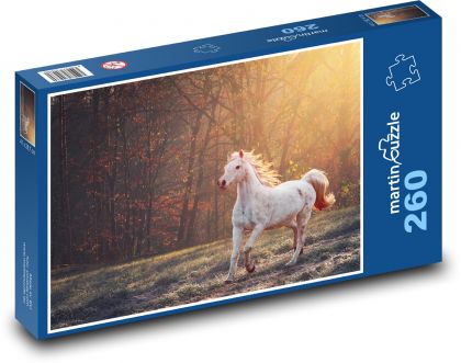 Bílý kůň v lese - příroda, světlo - Puzzle 260 dílků, rozměr 41x28,7 cm