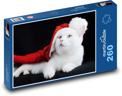 Cute cat - Christmas hat, pet - Puzzle 260 pieces, size 41x28.7 cm 