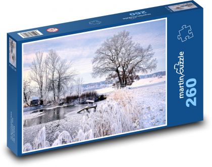 Zamrzlé jezero - sníh, západ slunce - Puzzle 260 dílků, rozměr 41x28,7 cm