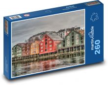 Trondheim - Norsko, barevné domy Puzzle 260 - 41x28,7 cm