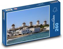 Mykonos - Grécko, veterné mlyny Puzzle 260 dielikov - 41 x 28,7 cm 