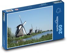 Holandské větrné mlýny - Kinderdijk, Holandsko Puzzle 260 - 41x28,7 cm