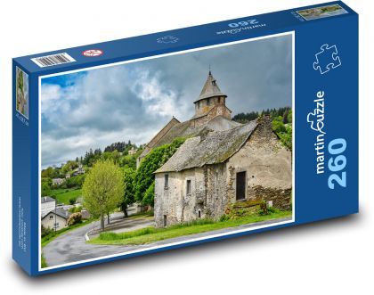 Kostel - starý dům, vesnice - Puzzle 260 dílků, rozměr 41x28,7 cm