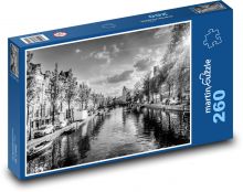 Amsterdam - canal, black and white Puzzle 260 pieces - 41 x 28.7 cm 