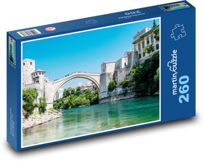 Mostar - Bosna, most cez rieku - Puzzle 260 dielikov, rozmer 41x28,7 cm