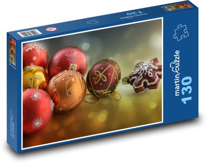 Christmas balls - star, christmas - Puzzle 130 pieces, size 28.7x20 cm 