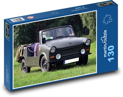 Auto - zelený Trabant Tramp - Puzzle 130 dílků, rozměr 28,7x20 cm