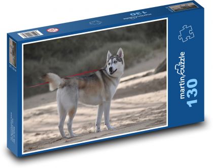 Pes - husky, zima - Puzzle 130 dílků, rozměr 28,7x20 cm