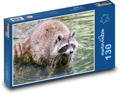 Raccoon - bear, water - Puzzle 130 pieces, size 28.7x20 cm 