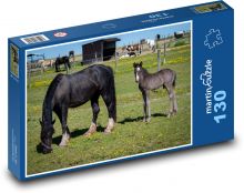 Black horse - foal, mare Puzzle 130 pieces - 28.7 x 20 cm 