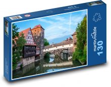 Budynek - most, rzeka Puzzle 130 elementów - 28,7x20 cm