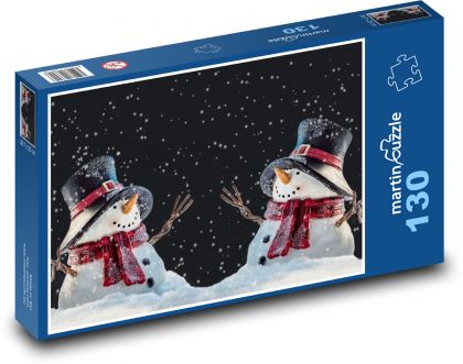 Snowmen in winter - night, snow - Puzzle 130 pieces, size 28.7x20 cm 