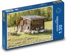 Vysokohorská chata - pastvina, ovce Puzzle 130 dielikov - 28,7 x 20 cm 