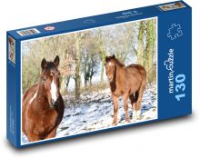 Konie - zwierzęta, śnieg Puzzle 130 elementów - 28,7x20 cm