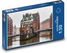 Speicherstadt - Hamburg, vodný hrad Puzzle 130 dielikov - 28,7 x 20 cm 