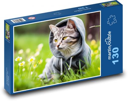 Cat in a sweatshirt - kitten, cub - Puzzle 130 pieces, size 28.7x20 cm 