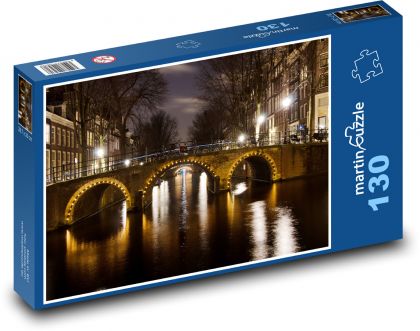 Bridge - Amsterdam, lights - Puzzle 130 pieces, size 28.7x20 cm 