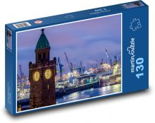 Prístav v noci - Hamburg, Nemecko Puzzle 130 dielikov - 28,7 x 20 cm 