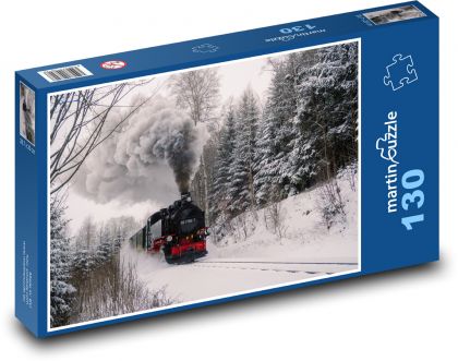 Fichtelbergbahn - parní vlak, zima - Puzzle 130 dílků, rozměr 28,7x20 cm