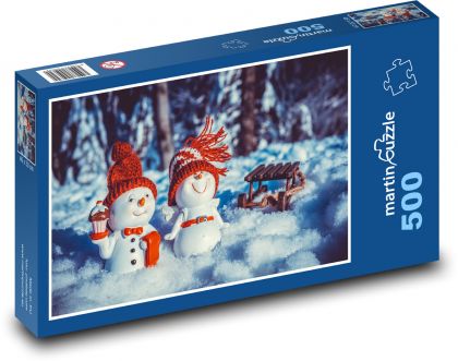 Snowmen - decoration, snow - Puzzle of 500 pieces, size 46x30 cm 