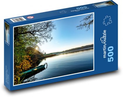 Jezero s loďkou - příroda, stromy - Puzzle 500 dílků, rozměr 46x30 cm