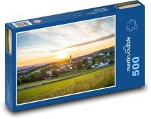 Dedina - západ slnka, život na vidieku Puzzle 500 dielikov - 46 x 30 cm 