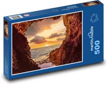 Morská jaskyňa - západ slnka, oceán Puzzle 500 dielikov - 46 x 30 cm 